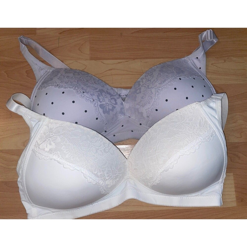 Gloria Vanderbilt 2Pk Wireless Bras 40D Lightly Padded White Purple Polka Dot